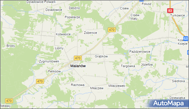 mapa Grąbków, Grąbków na mapie Targeo