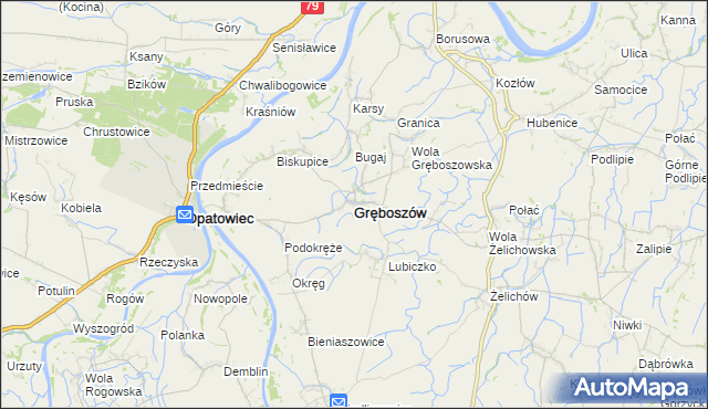 mapa Gręboszów powiat dąbrowski, Gręboszów powiat dąbrowski na mapie Targeo