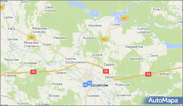 mapa Grudna gmina Szczerców, Grudna gmina Szczerców na mapie Targeo