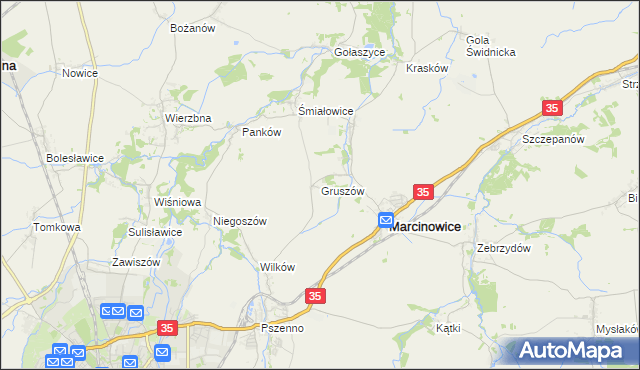 mapa Gruszów gmina Marcinowice, Gruszów gmina Marcinowice na mapie Targeo