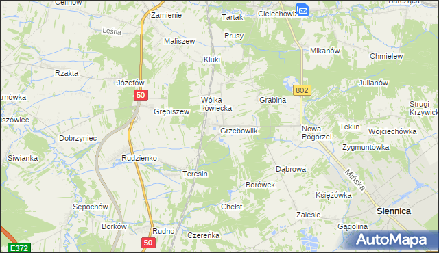 mapa Grzebowilk gmina Siennica, Grzebowilk gmina Siennica na mapie Targeo