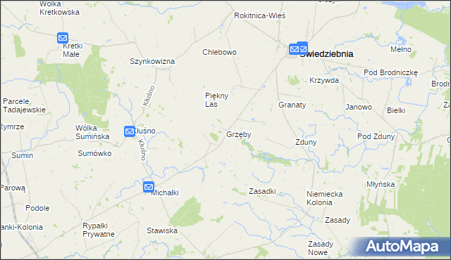 mapa Grzęby, Grzęby na mapie Targeo