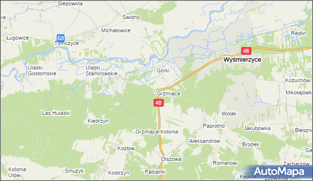 mapa Grzmiąca gmina Wyśmierzyce, Grzmiąca gmina Wyśmierzyce na mapie Targeo