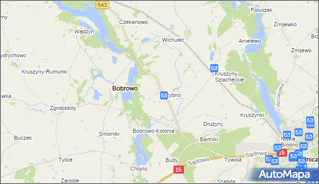 mapa Grzybno gmina Bobrowo, Grzybno gmina Bobrowo na mapie Targeo