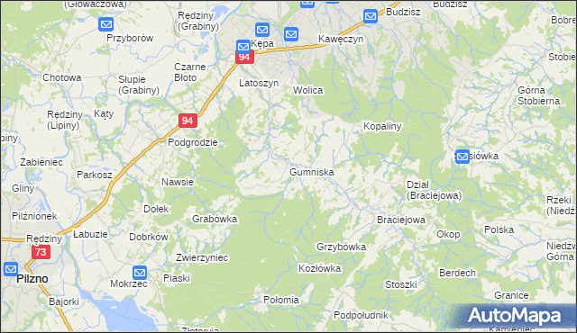 mapa Gumniska gmina Dębica, Gumniska gmina Dębica na mapie Targeo