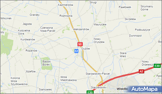 mapa Guzów gmina Wiskitki, Guzów gmina Wiskitki na mapie Targeo