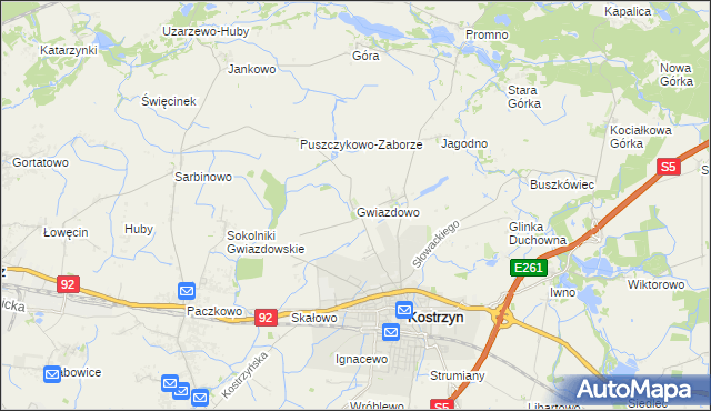 mapa Gwiazdowo gmina Kostrzyn, Gwiazdowo gmina Kostrzyn na mapie Targeo