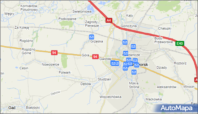 mapa Gwizdaj, Gwizdaj na mapie Targeo