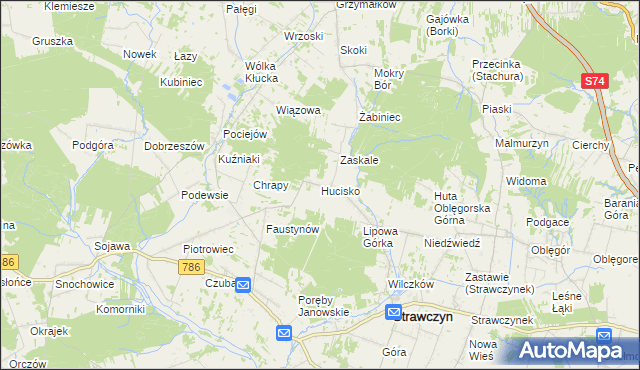 mapa Hucisko gmina Strawczyn, Hucisko gmina Strawczyn na mapie Targeo