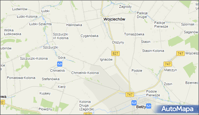 mapa Ignaców gmina Wojciechów, Ignaców gmina Wojciechów na mapie Targeo