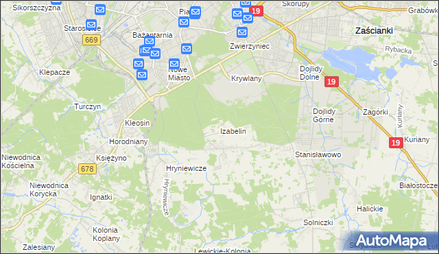 mapa Izabelin gmina Juchnowiec Kościelny, Izabelin gmina Juchnowiec Kościelny na mapie Targeo