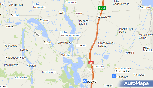 mapa Izdebno gmina Rogowo, Izdebno gmina Rogowo na mapie Targeo