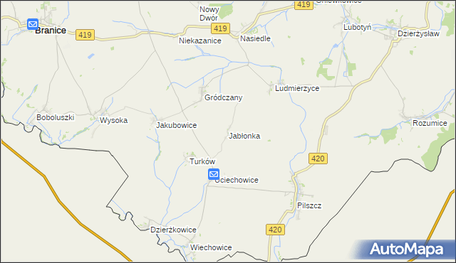 mapa Jabłonka gmina Branice, Jabłonka gmina Branice na mapie Targeo