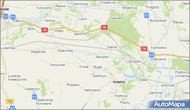 mapa Jakubów gmina Imielno, Jakubów gmina Imielno na mapie Targeo