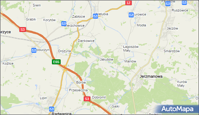 mapa Jakubów gmina Radwanice, Jakubów gmina Radwanice na mapie Targeo