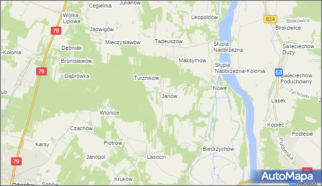 mapa Janów gmina Ożarów, Janów gmina Ożarów na mapie Targeo