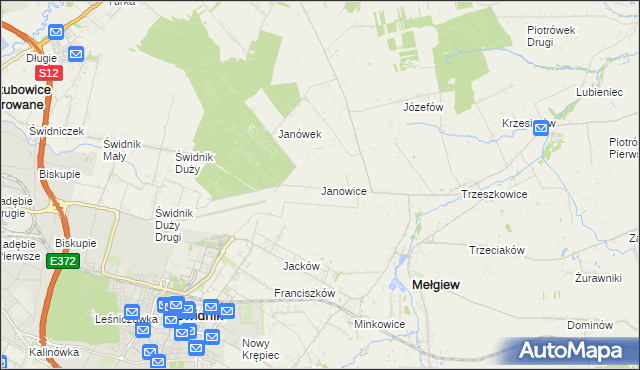 mapa Janowice gmina Mełgiew, Janowice gmina Mełgiew na mapie Targeo