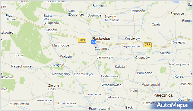 mapa Janowiczki gmina Racławice, Janowiczki gmina Racławice na mapie Targeo