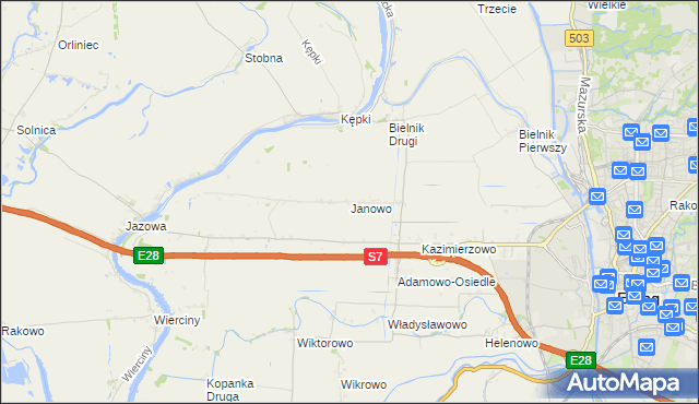 mapa Janowo gmina Elbląg, Janowo gmina Elbląg na mapie Targeo