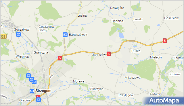 mapa Jaroszów gmina Strzegom, Jaroszów gmina Strzegom na mapie Targeo