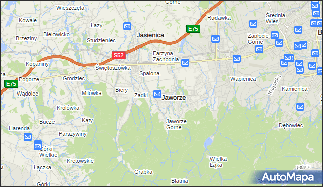 mapa Jaworze powiat bielski, Jaworze powiat bielski na mapie Targeo