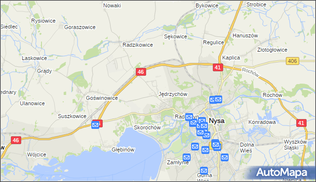 mapa Jędrzychów gmina Nysa, Jędrzychów gmina Nysa na mapie Targeo