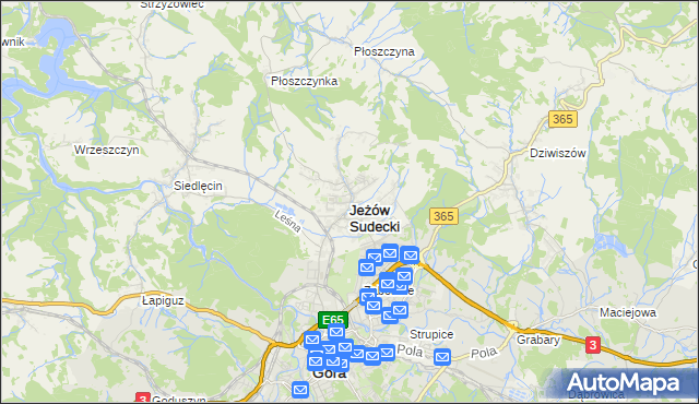 mapa Jeżów Sudecki, Jeżów Sudecki na mapie Targeo