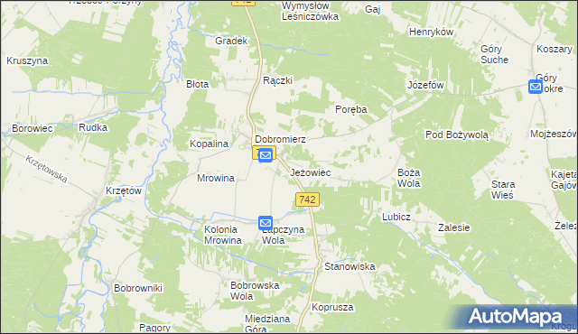 mapa Jeżowiec gmina Kluczewsko, Jeżowiec gmina Kluczewsko na mapie Targeo