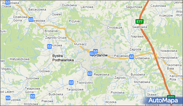 mapa Jordanów powiat suski, Jordanów powiat suski na mapie Targeo