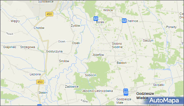 mapa Józefów gmina Godziesze Wielkie, Józefów gmina Godziesze Wielkie na mapie Targeo