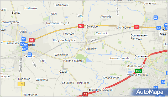 mapa Józefów gmina Ożarów Mazowiecki, Józefów gmina Ożarów Mazowiecki na mapie Targeo