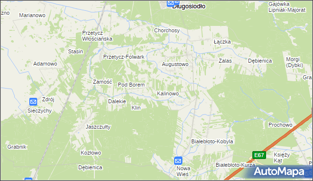 mapa Kalinowo gmina Długosiodło, Kalinowo gmina Długosiodło na mapie Targeo