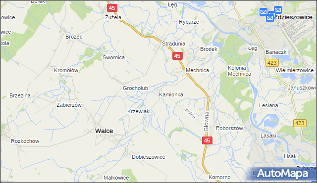 mapa Kamionka gmina Reńska Wieś, Kamionka gmina Reńska Wieś na mapie Targeo