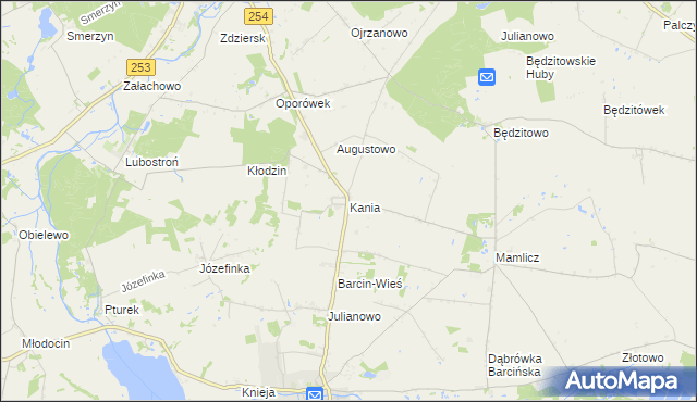 mapa Kania gmina Barcin, Kania gmina Barcin na mapie Targeo