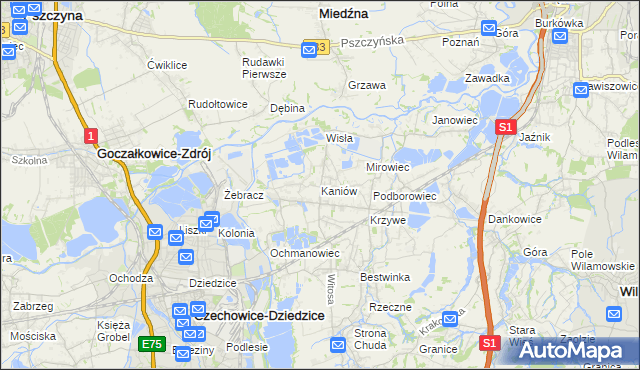 mapa Kaniów gmina Bestwina, Kaniów gmina Bestwina na mapie Targeo
