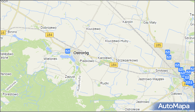 mapa Karolewo gmina Ostroróg, Karolewo gmina Ostroróg na mapie Targeo