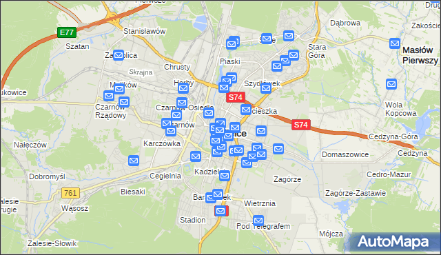 mapa Kielc, Kielce na mapie Targeo
