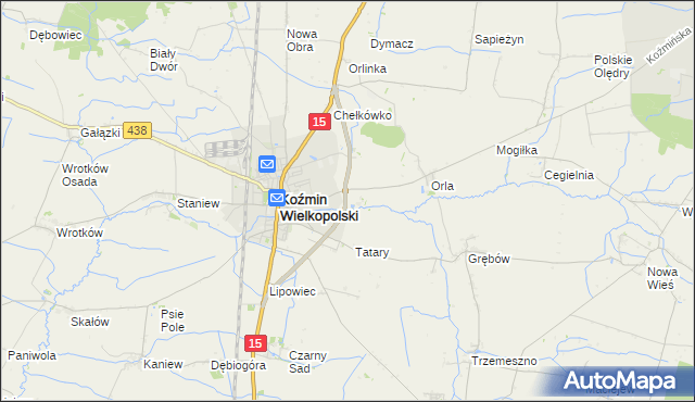 mapa Klatka gmina Koźmin Wielkopolski, Klatka gmina Koźmin Wielkopolski na mapie Targeo