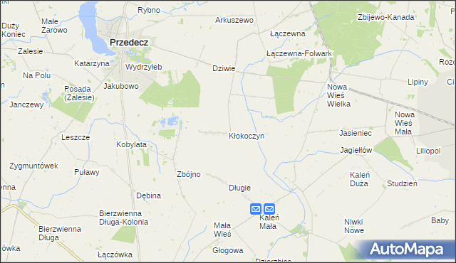 mapa Kłokoczyn gmina Przedecz, Kłokoczyn gmina Przedecz na mapie Targeo