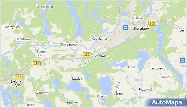 mapa Kłosowice gmina Sieraków, Kłosowice gmina Sieraków na mapie Targeo