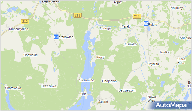 mapa Kłosy gmina Czarna Dąbrówka, Kłosy gmina Czarna Dąbrówka na mapie Targeo
