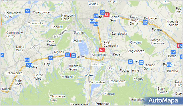 mapa Kobiernice, Kobiernice na mapie Targeo