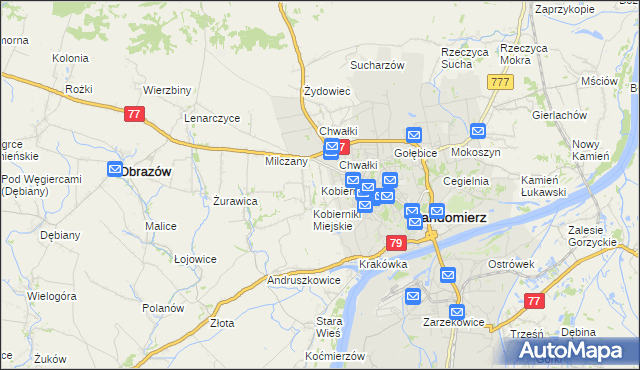mapa Kobierniki gmina Samborzec, Kobierniki gmina Samborzec na mapie Targeo
