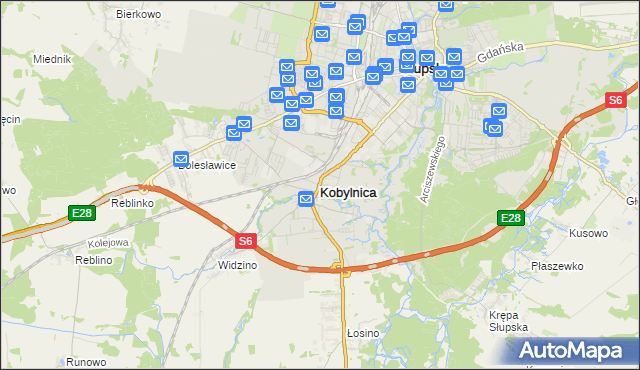 mapa Kobylnica powiat słupski, Kobylnica powiat słupski na mapie Targeo
