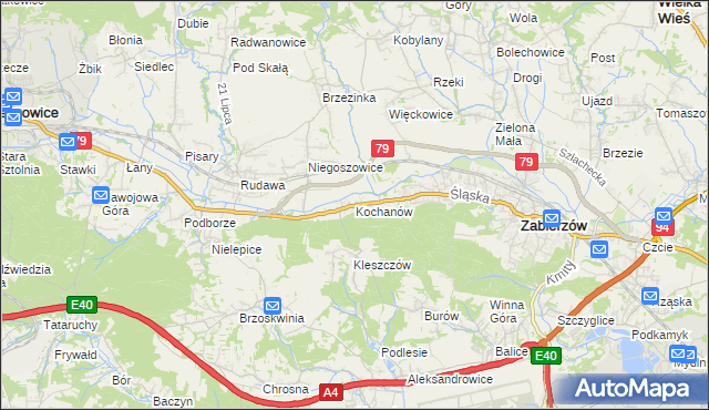 mapa Kochanów gmina Zabierzów, Kochanów gmina Zabierzów na mapie Targeo