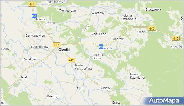 mapa Kolonia Obory, Kolonia Obory na mapie Targeo