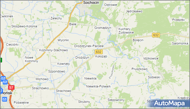 mapa Kołoząb gmina Sochocin, Kołoząb gmina Sochocin na mapie Targeo