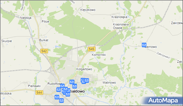 mapa Komorniki gmina Działdowo, Komorniki gmina Działdowo na mapie Targeo