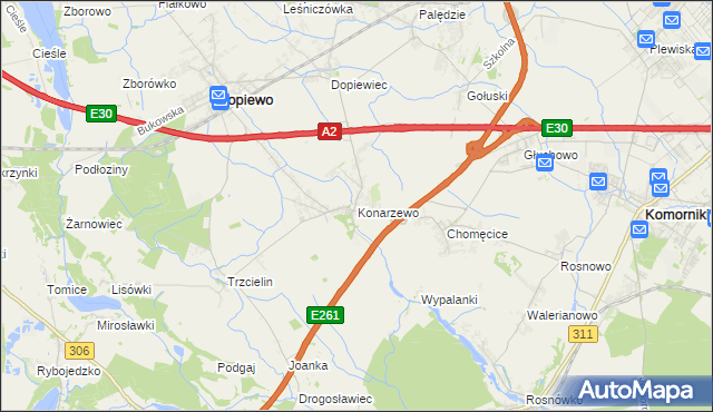 mapa Konarzewo gmina Dopiewo, Konarzewo gmina Dopiewo na mapie Targeo