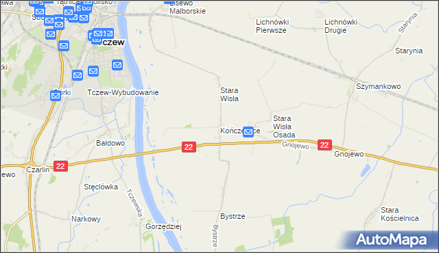 mapa Kończewice gmina Miłoradz, Kończewice gmina Miłoradz na mapie Targeo
